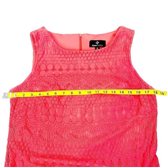Ronni Nicole Dress Womens Size 6 Coral Lined Lace Sheath Sleeveless Delicate - Picture 5 of 7